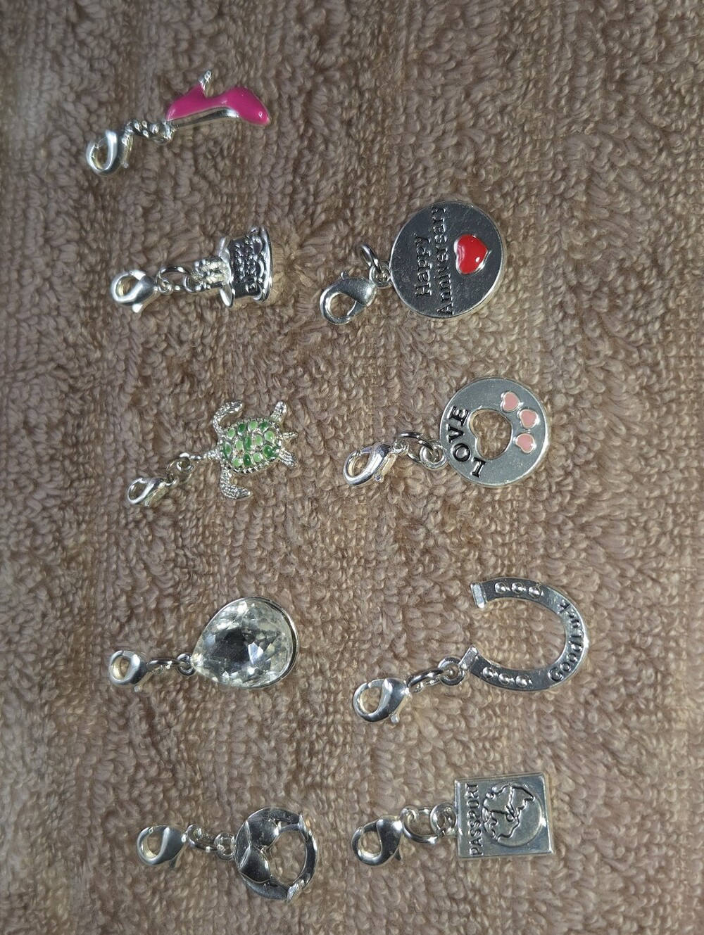 Silver Charm Set with Pink, Green and Clear Accents - Women Accessories(J2)